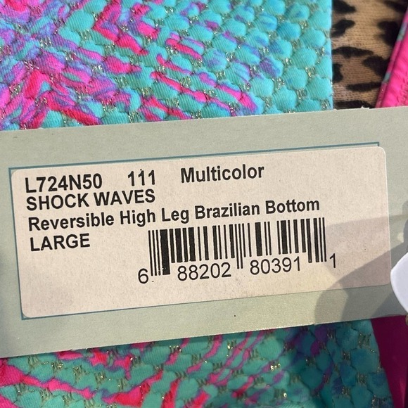 luli fame Women's Multicolor Shock Waves High Leg Brazilian Bottom Size L NWT - Picture 12 of 12